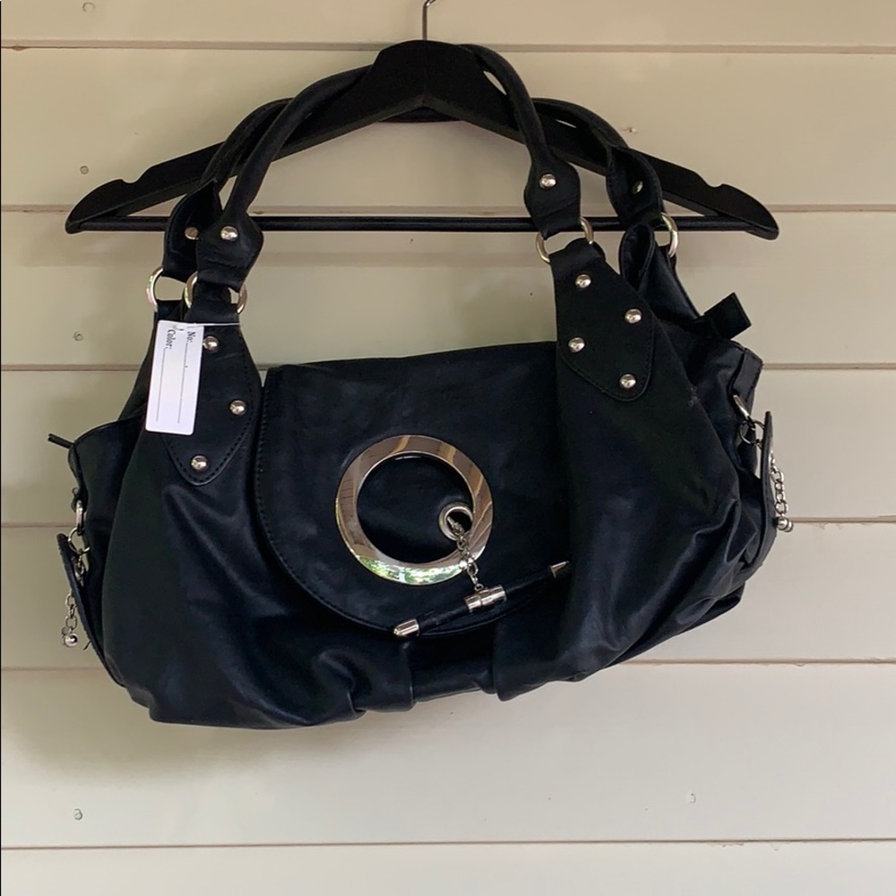 Black Faux Leather Handbag